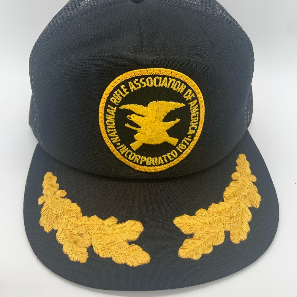 Vintage NRA Mesh Snapback Trucker Hat Patch Black Gold Leaf Made in USA